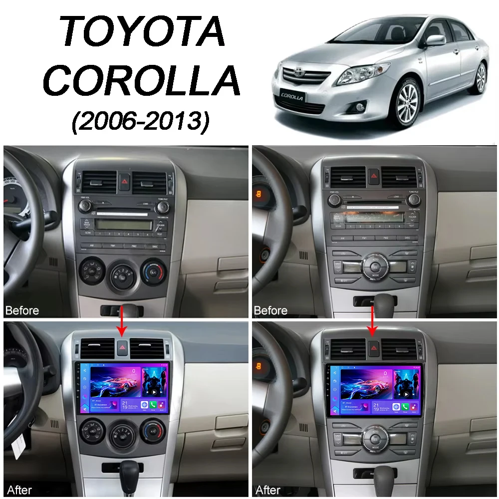 Android 16 For Toyota Corolla 2006 2007 2008 2009 2010 2011 2012 2013 Car Radio 5G WIFI Multimedia Player 2 Din DVD Speakers RDS