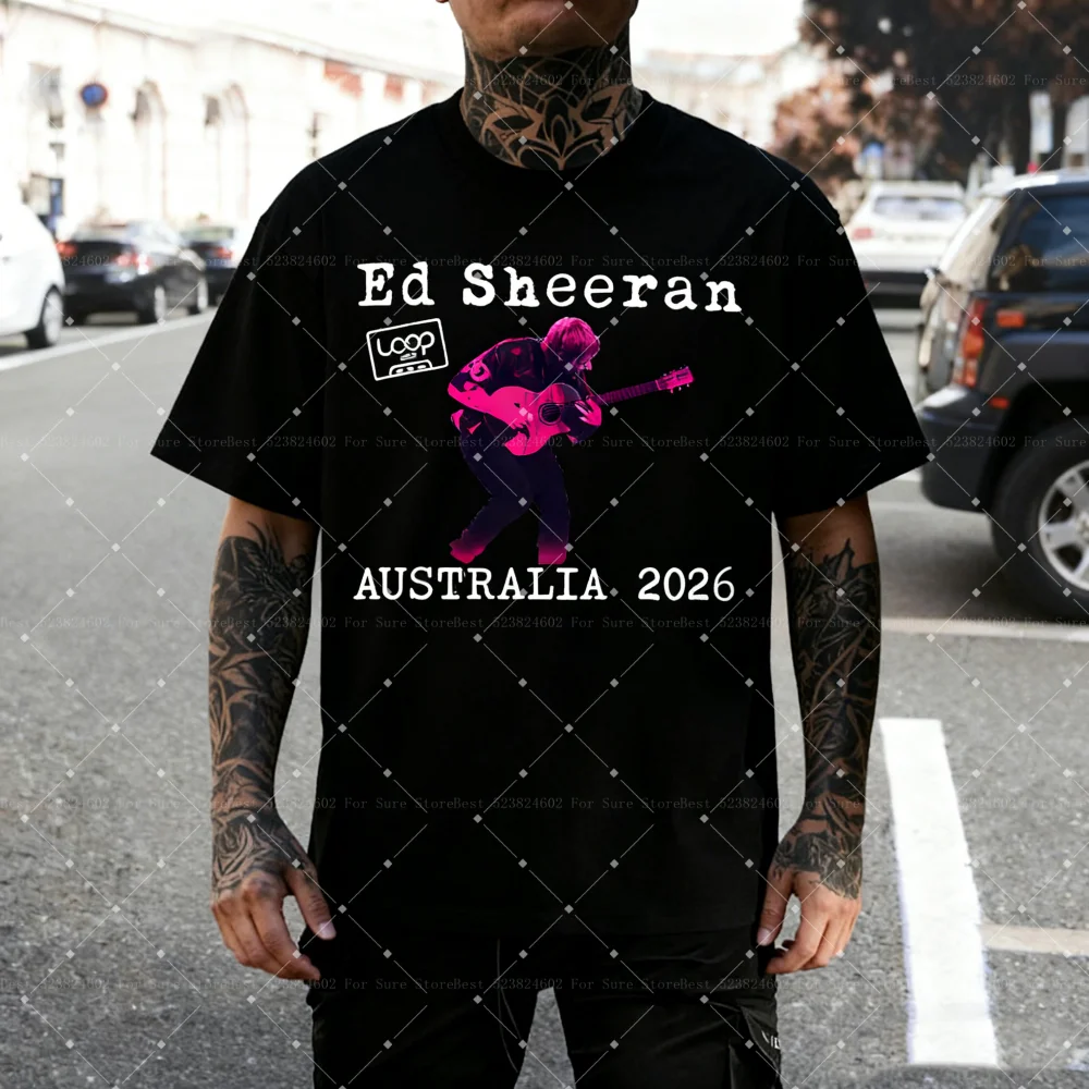 إد شيران حلقة جولة أستراليا 2026 جولة ميرش تي شيرت المشجعين هدايا رجالي نساء موضة الهيب هوب تي شيرت قطن حجم كبير تي شيرت #2