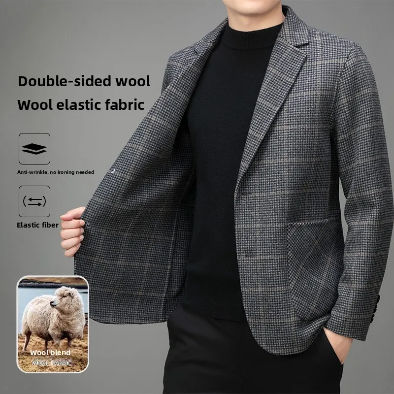 

plus Size Men's Double-Faced Woolen Suit Jaet Autumn Winter Loose Fit Faionable Ci Sle Long Sve Single Button Closure