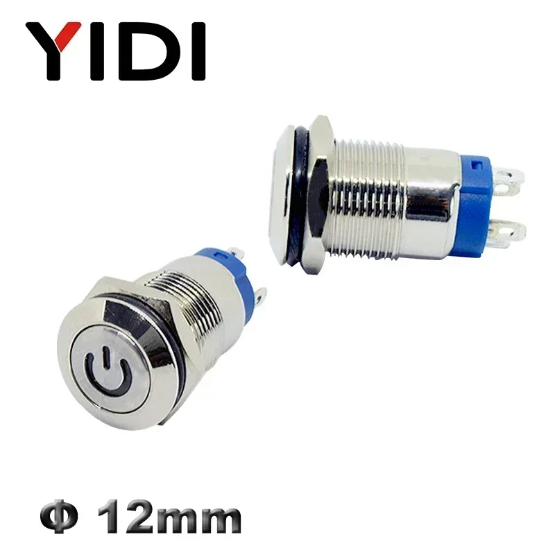 Customized 12mm Stainless Steel Metal Push Button Switch 1NO Momentary Latching Power Symbol ON OFF 12V 24V LED Light Switch