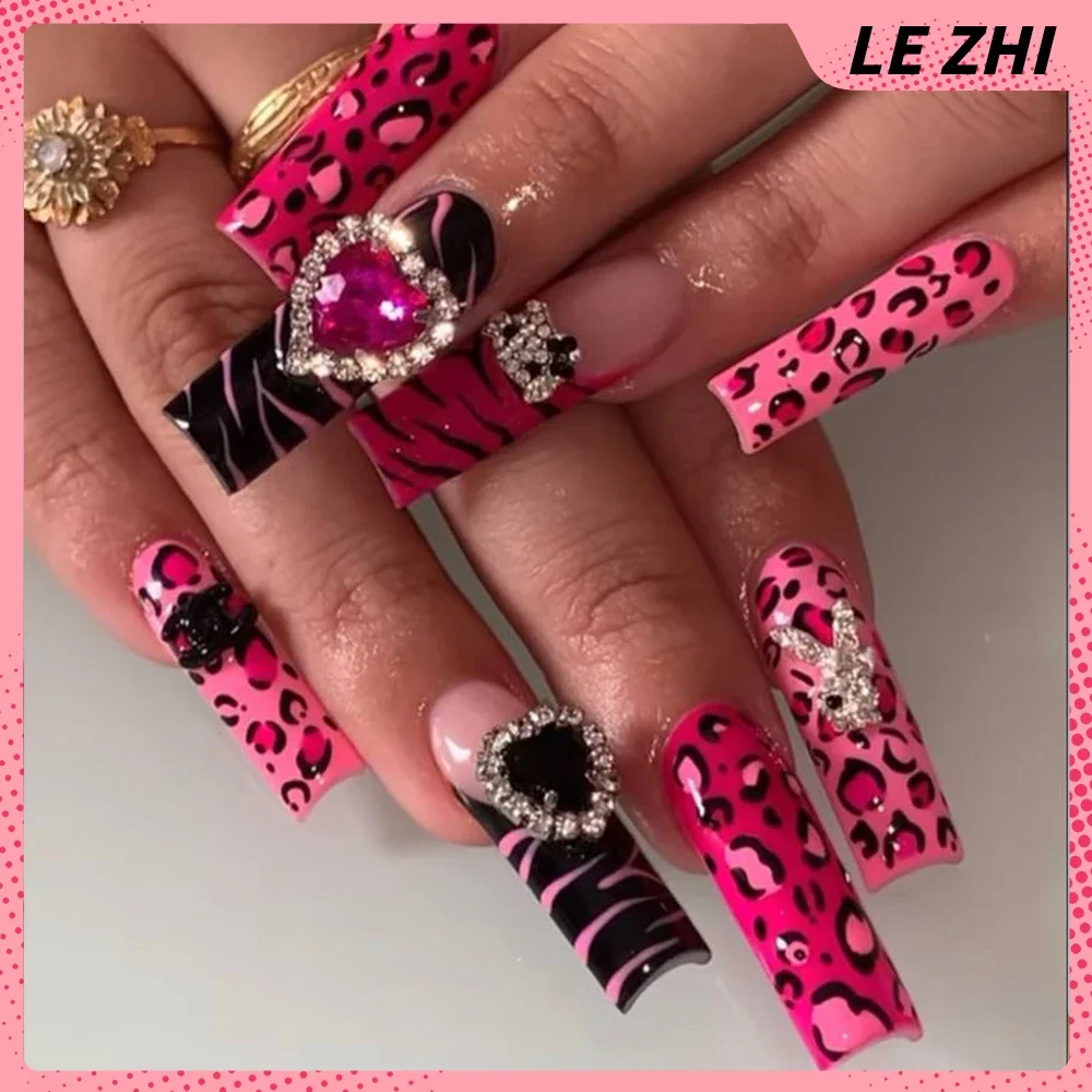 Xl Square 10Pcs Y2K Handmade Press On Nails Hello Kitty Ballet Fashion Girls Flower Bow Love Diamond Party Sticker Fake Nails