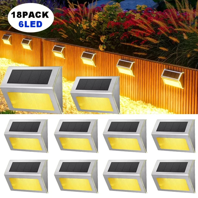 6 LED Solar Stal nierdzewna Schody Kroczące Ogrodzenie Poręcz, Oświetlenie ścienne Zewnętrzny dziedziniec Dekoracja ogrodowa Światło nastrojowe