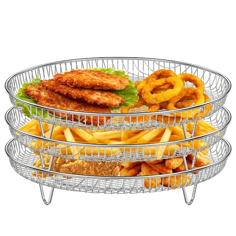 1-layer/3-layer Stainless Steel Air Fryer Grill Vegetable Meat Dehydration Rack Oil Drain Basket Fried Chicken Rack Stacking Rac