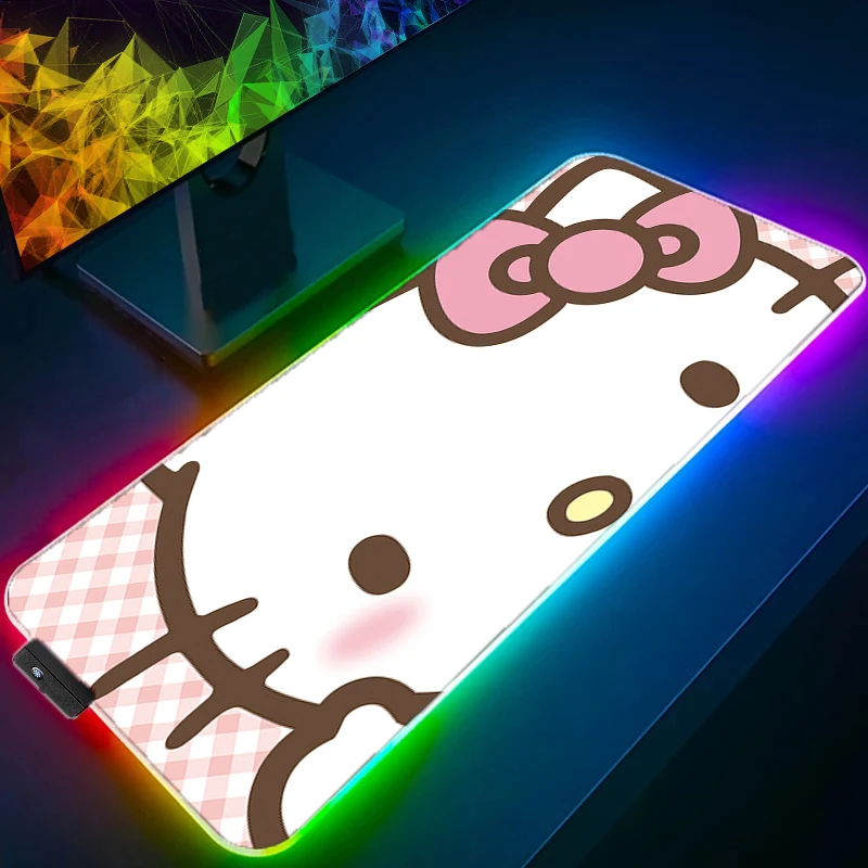 LED RGB Mouse Pad Hello Kitty Pattern Locking Edge MousePad Large Mouse Pad Computer Gaming Keyboardpad Rubber Mat Desk Cup Mat