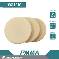 Blocos de laboratório dentários monocromáticos de pmma 98 × 12mm para o sistema de wieland/roland cad/cam