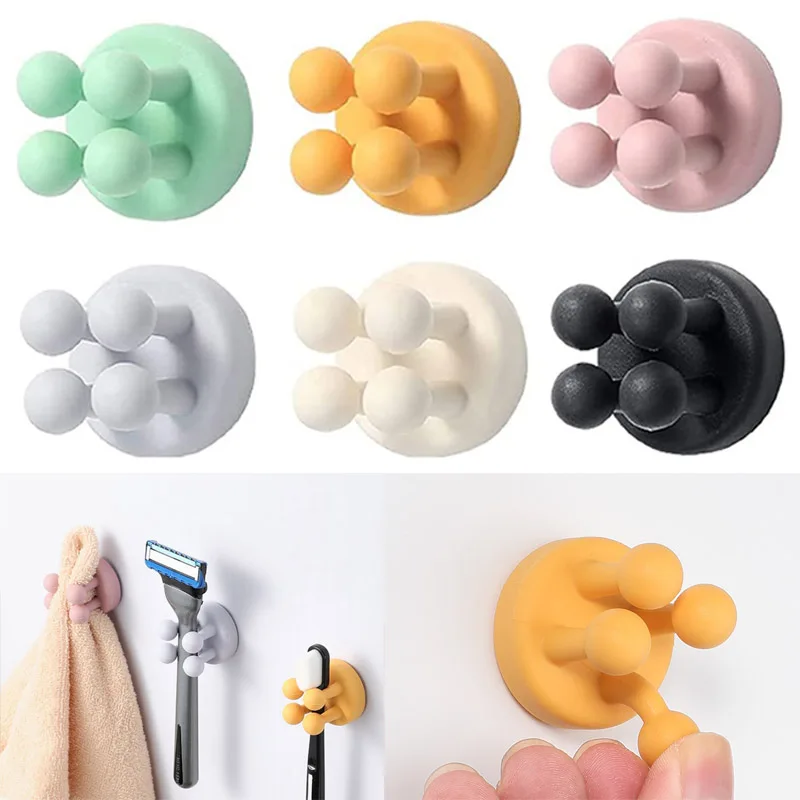 

Wall Mounted Silicone Hook Cute Seamless Self-Adhesive Door Hangers Punch-Free Hooks Key Umbrella Towel Rack Wall Decoration