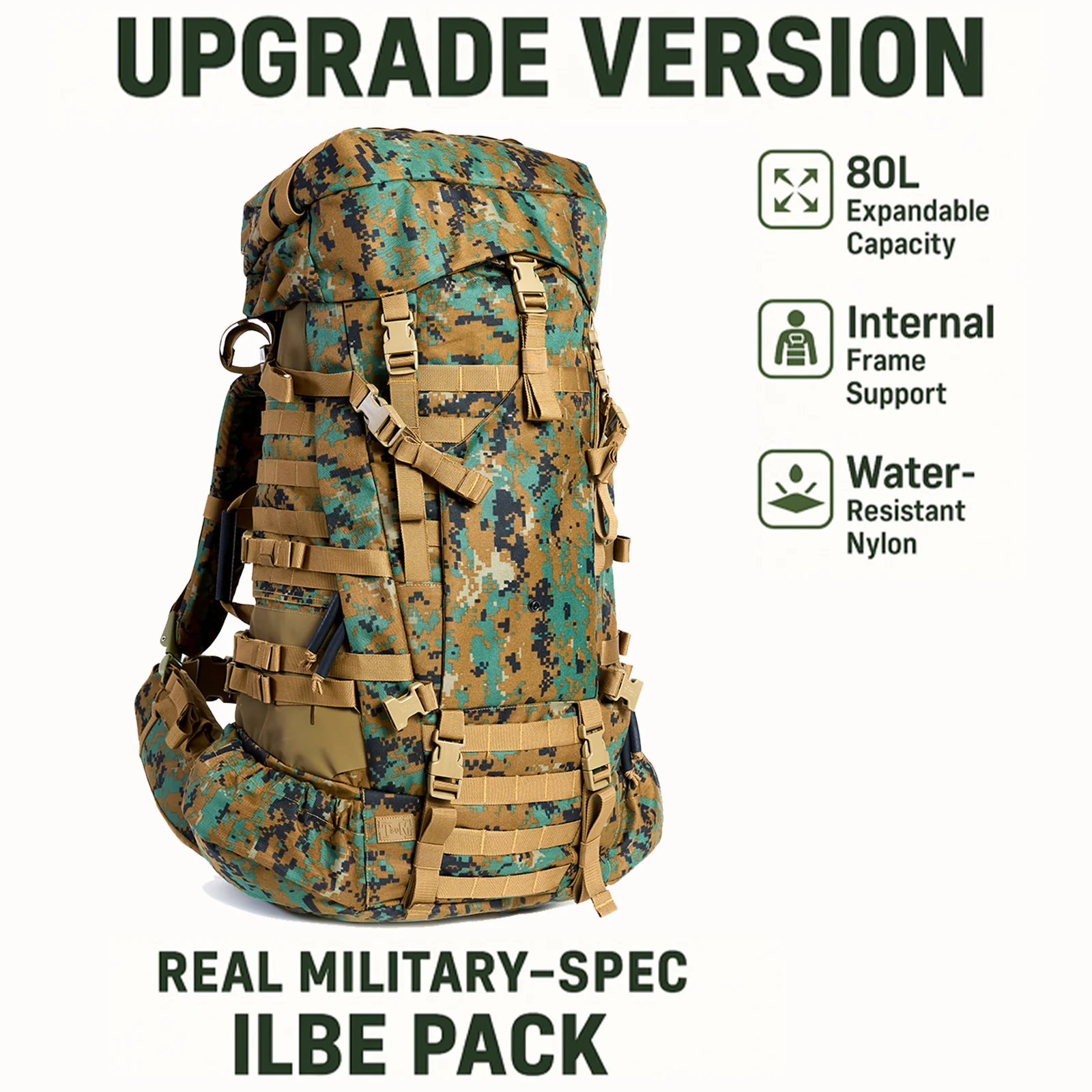 

USMC ILBE Main Pack – Military Tactical Rucksack, Marpat Woodland, Large Modular Backpack