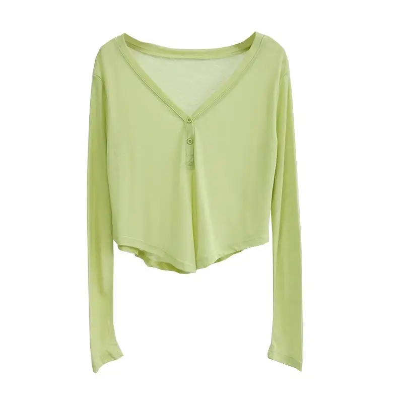 Camiseta de cintura alta ort Sve para mujer, transparente, V-Ne, danza, Fitn, Yoga, ajuste holgado, aire acondicionado, cubierta de algodón para verano