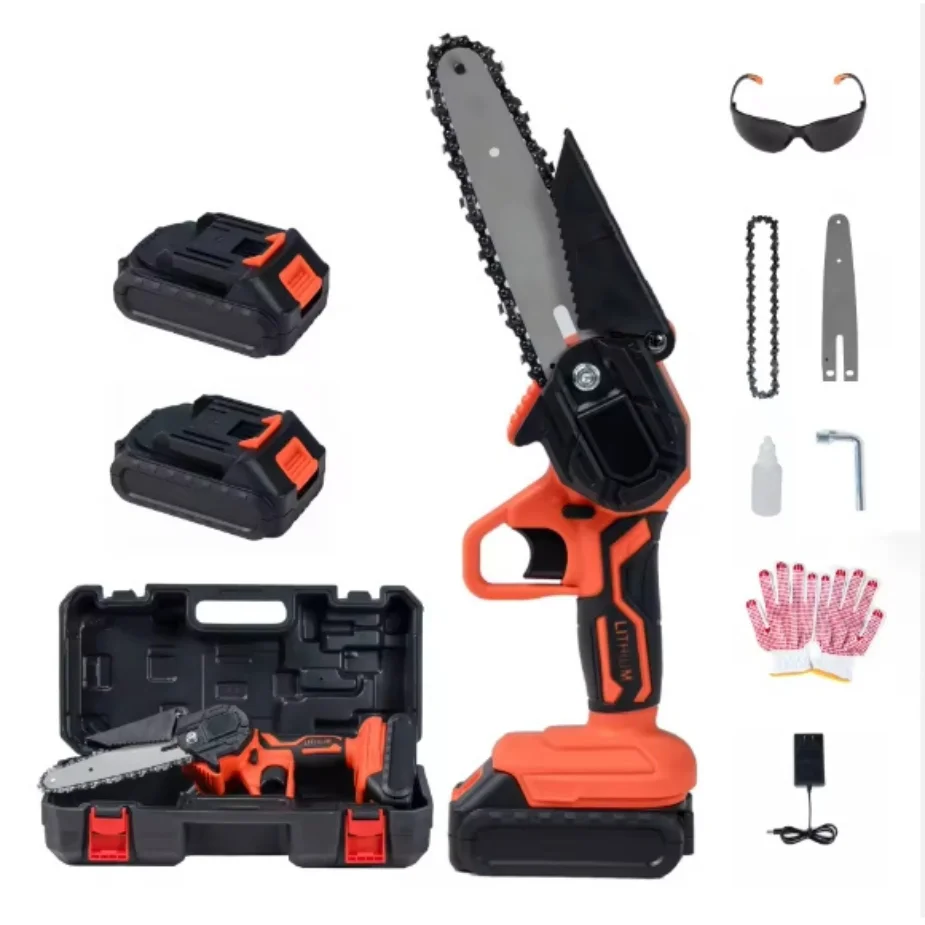6-INCH Mini Electric Chain Saw Brushless Motor 21V Two Batteries Battery-Powered Portable 1550W