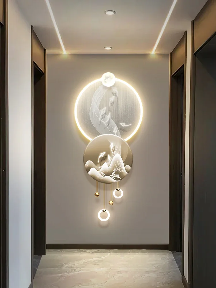 Entrance decorative painting wall lamp modern light luxury high-end corridor end three-dimensional luminous wall painting LED ha