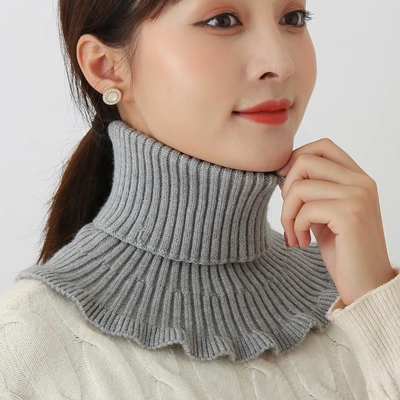 Warm Knitted Collar Scarf Women Turtleneck Knitted False Fake Collar Detachable Scarf Warm Winter Windproof Wrap Scarf Ruffles