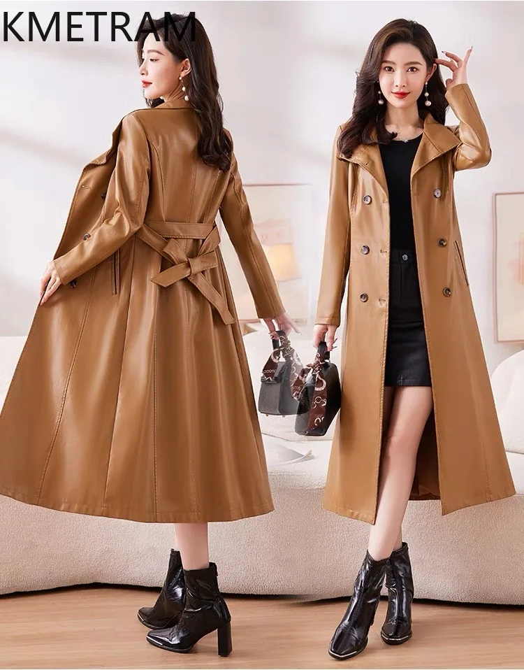 KMETRAM Real Sheepskin Leather Womens Jacket New Spring Autumn Women's Clothing Mid Long Korean Coats Slim 2024 Jaqueta Couro