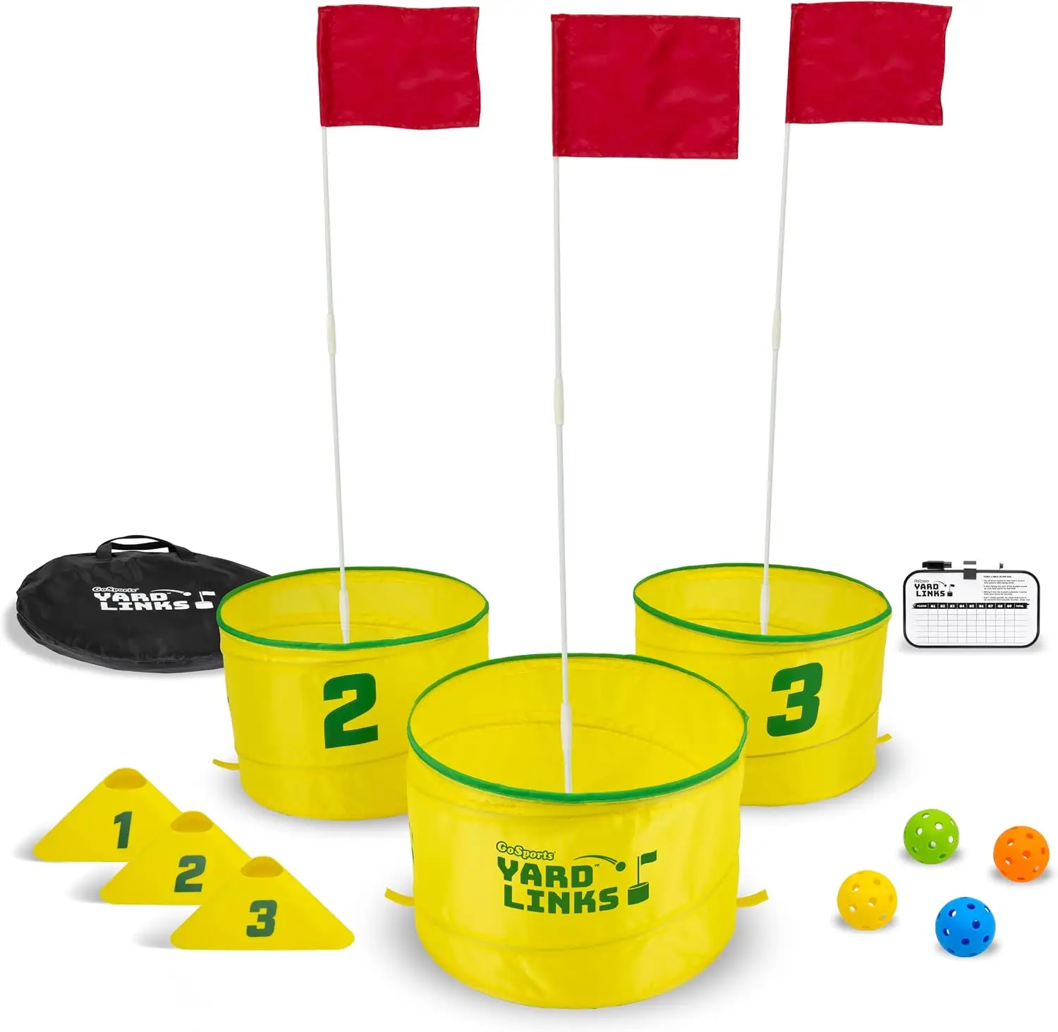 Backyard Golf Game Set – 3 Hole Outdoor Chipping Game with Buckets, Flags, Balls & Carry Case for Family Fun