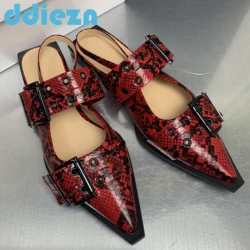Big Size Women Gladiator Sandals Snake Shoes 2025 Red Designer Fashion Ladies Flats Shoes For Pointed Toe Casual Female Mules