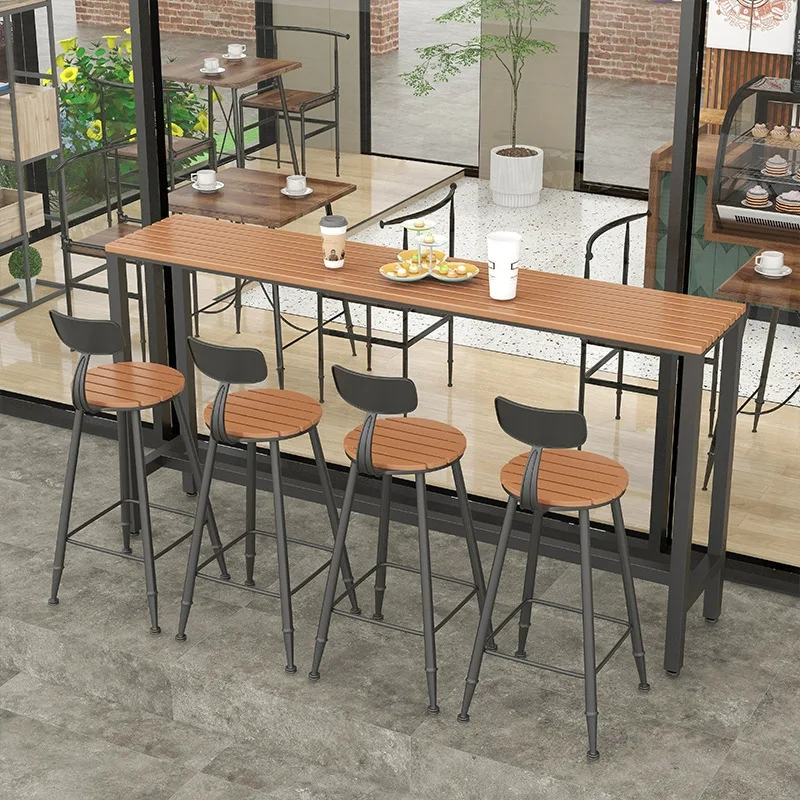 

Outdoor leisure balcony wall bar table and chair combination household courtyard anti-corrosion long table wrought iron