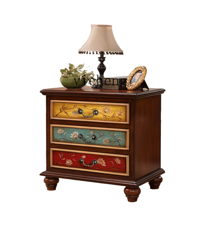 ZK solid wood chest bedside bedroom storage cabinet Mediterranean five-bucket locker Neoclassical old furniture living room