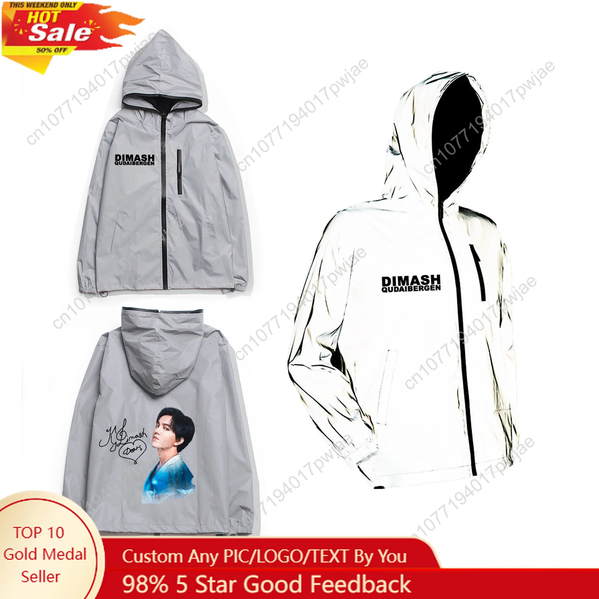 

Dimash Qudaibergen Reflective Jacket Mens Womens Coat Hooded Windbreaker Run Pocket Jackets Hiking Zipper Customized Hoodie