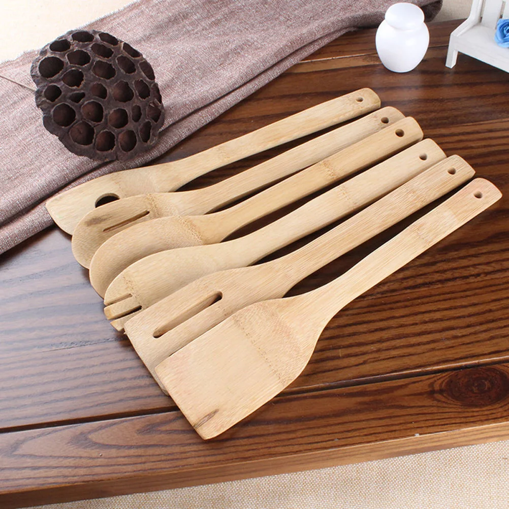 

6pcs Wooden Cooking Spoons Spatulas Set Eco-Friendly Kitchen Utensils For Home Non-Toxic Long Handle Tools Won'T Scratch