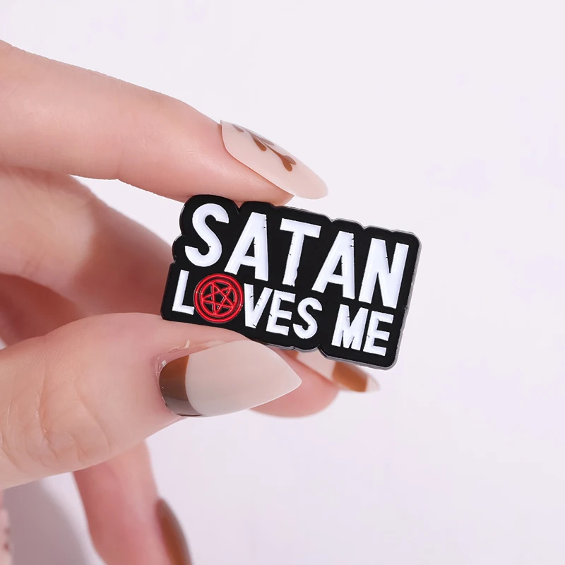 Satam Loves Me Enamel Pin Wiccan Satanic Gothic Pagan Witchcraft Druid Brooch Lapel Backpack Badge Jewelry Gift For Friends