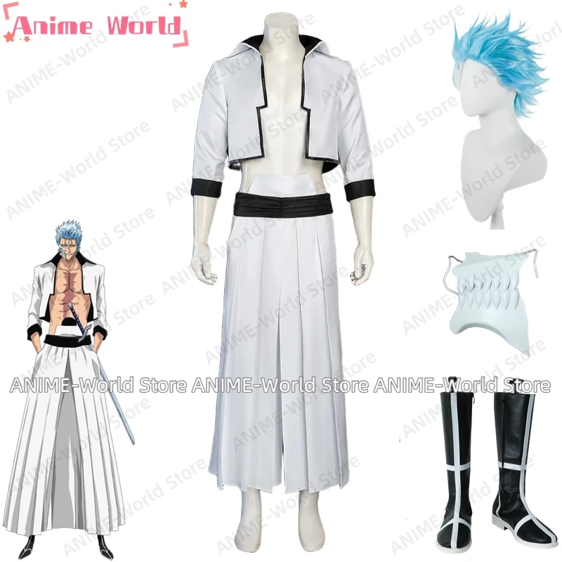 《Custom Size》Anime Grimmjow Jaegerjaquez Cosplay Costume Halloween Wig Shoes Mask Hallowmas Party Props