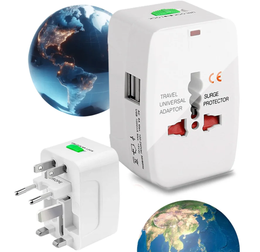 Universal Adapter Adapter USA UK EU AUST Plug with USB，Worldwide Power Adapter