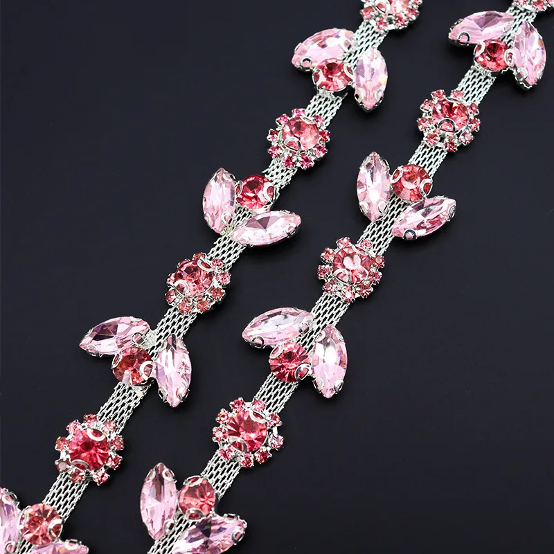 Sunflowers Rhinestone Ribbon Leaves Crystal Rhinestone Chain Trim for DIY Clothes Accessory Dress Belts Headpiece Jewelry Making