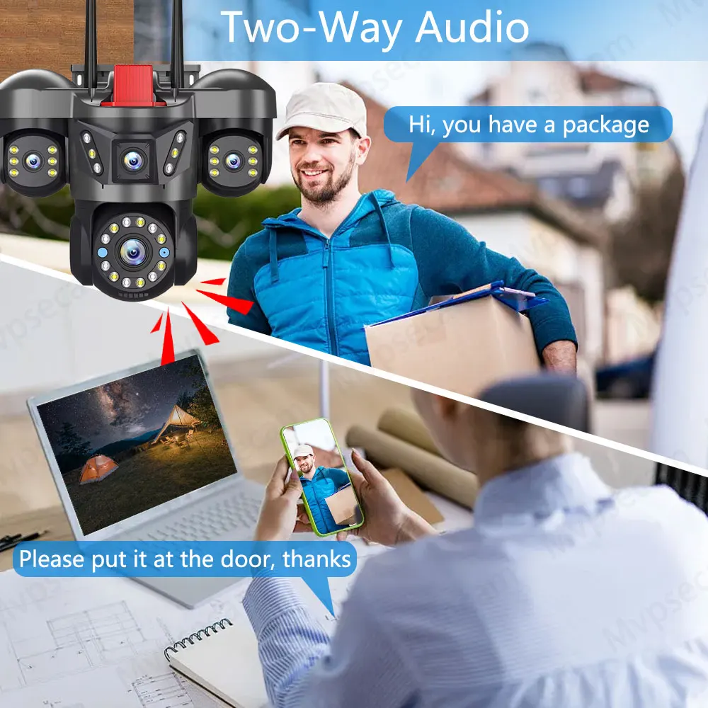 10K 20MP Outdoor WiFi IP Camera Four Lens Four Screen 360° 16X Zoom PTZ Security Camera Auto Tracking CCTV Wireless Surveillance