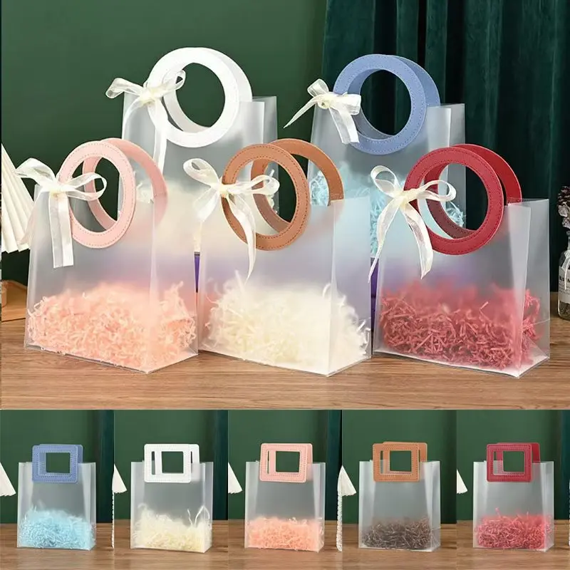 5/10PCS Portable Frosted Tote Bag with Handle PP Plastic Handbag Party Gift Pouches Birthday Wedding Souvenir Packaging Bag