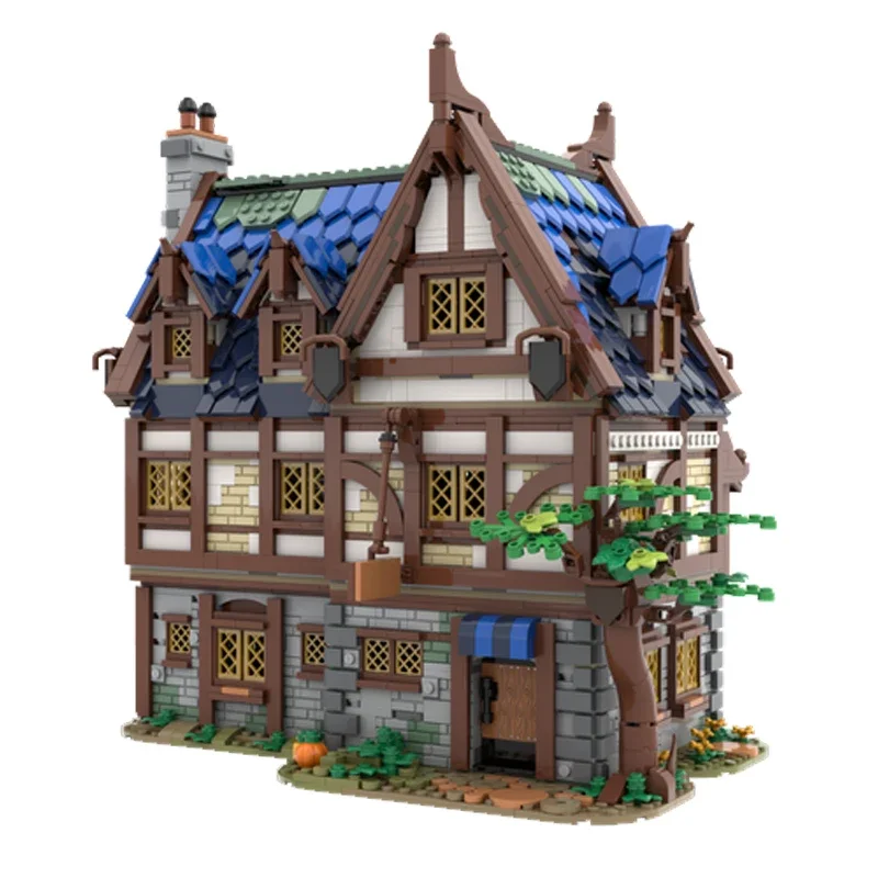 symoc Middeleeuwse Tavern & Inn MOC City straatgebouwsteen Bekijk architectuur modelblok Winkelkraam Traditionele huissteen