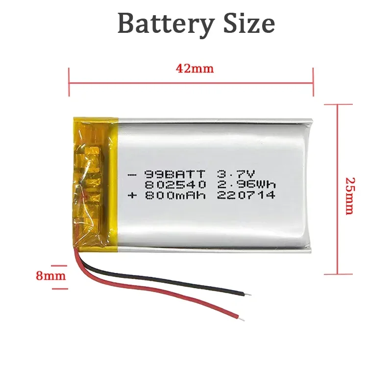 800mAh 802540 3.7V PH2.0 2P akumulator litowo-polimerowy skaner z kodem głośnik