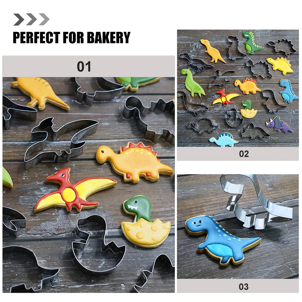 

10Pcs Dinosaur Cookie Molds Stainless Steel Cutters for Baking DIY Biscuits Cakes and Chocolate Gifts Cookie Cutter
