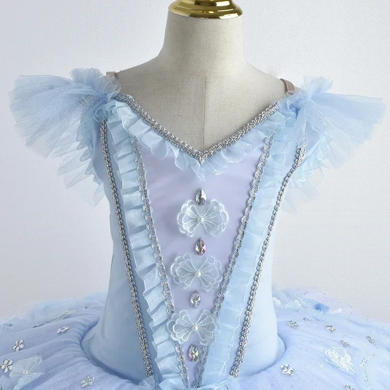 2023 الأزرق بحيرة البجع الباليه توتو تنورة المهنية ملابس رقص البطن الأزرق المخملية القمم الفتيات فستان راقصة الباليه الاطفال الكبار