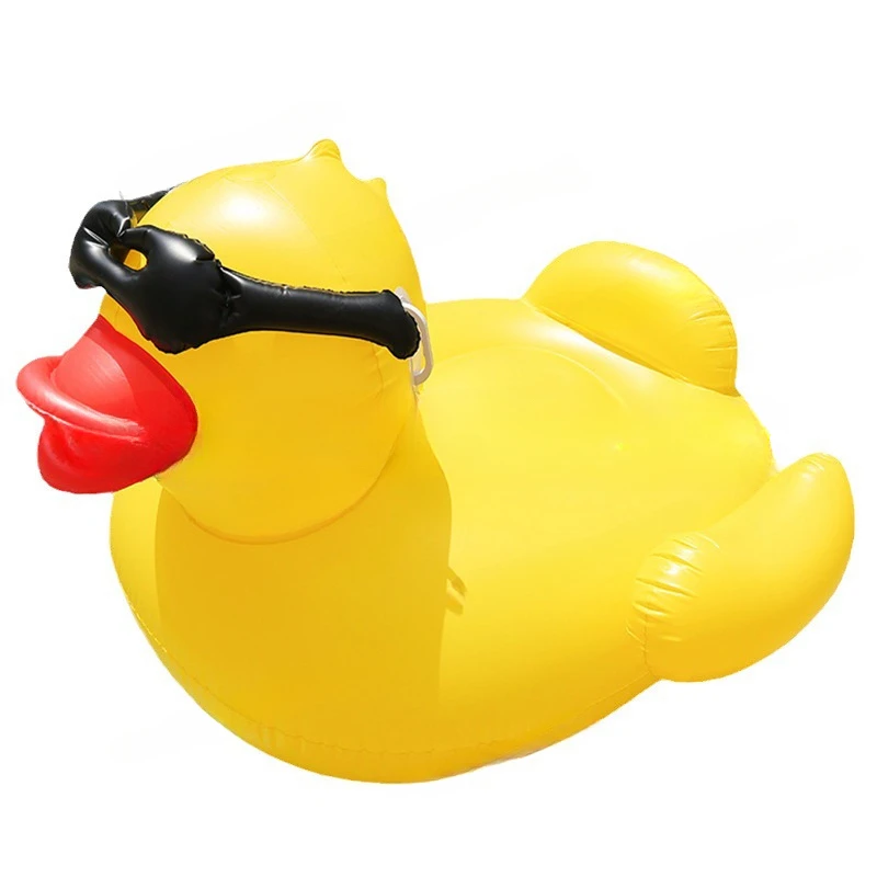 Inflatable large yellow duck swimming ring riding water float float bed animals