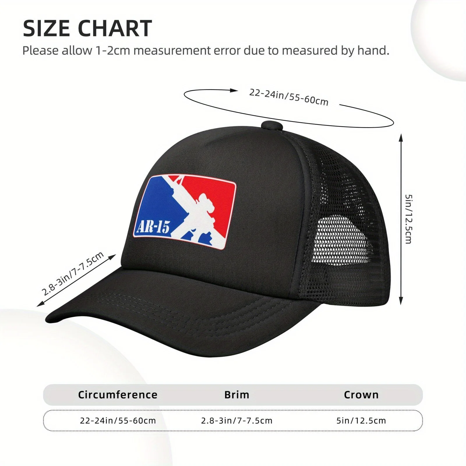 1pc AR-15 Major League Pro Gun Mesh Baseball Cap Men Unisex, Mesh-Back, Breathable, Sun-Protective & Adjustable Trucker Hat for