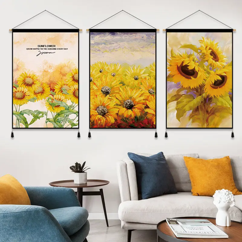 Sunflower Rural Style Hanging Painting Home Fabric Decoration Bedroom Living Tea Room Study Background Light Luxury Tapestry