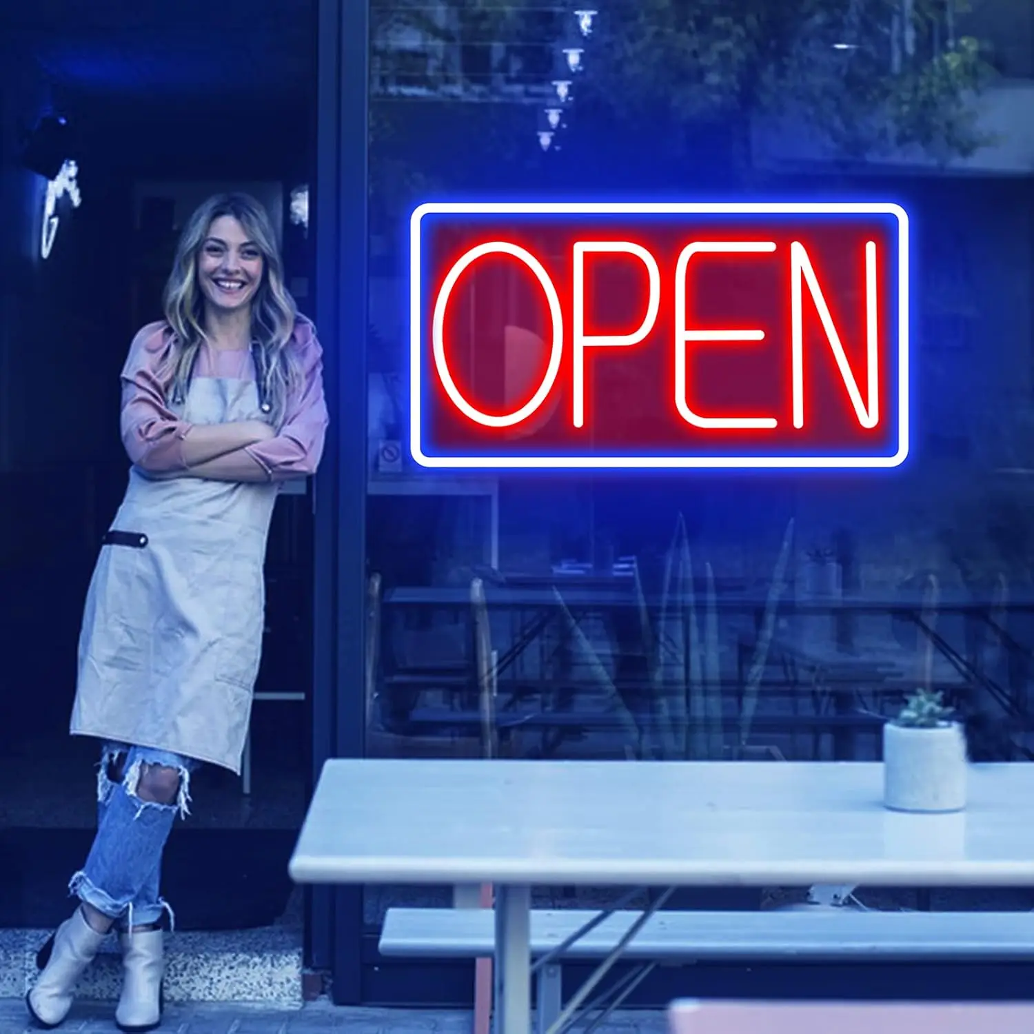 

“OPEN” LED neon light for store window glass door open sign store florist bar salon cafe restaurant USB powered dimmable 16"