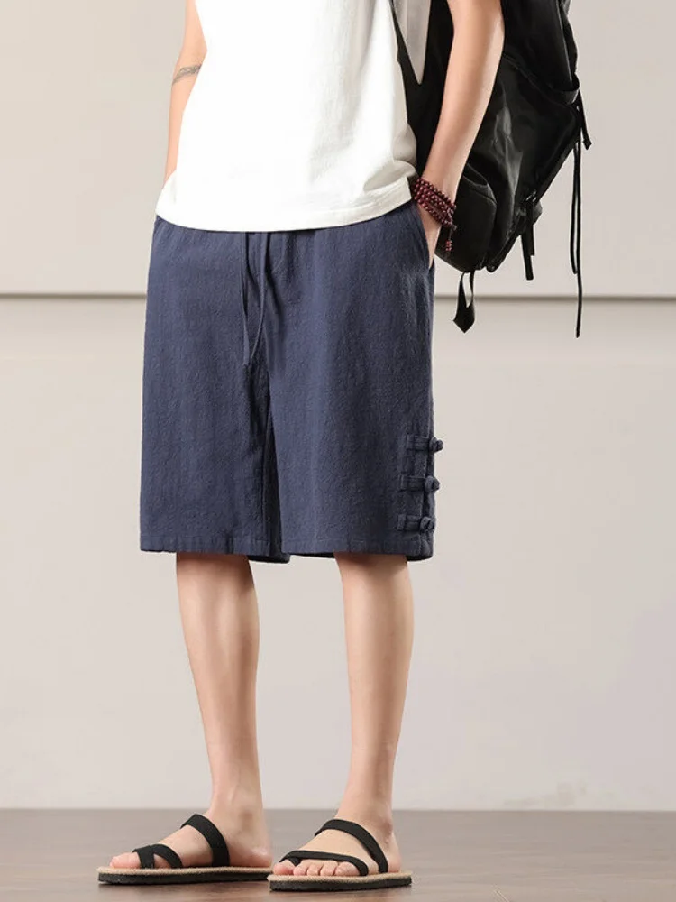 

Новые китайские свободные льняные шорты для мужчин, летние тонкие дышащие хлопковые льняные брюки, повседневные прямые брюки