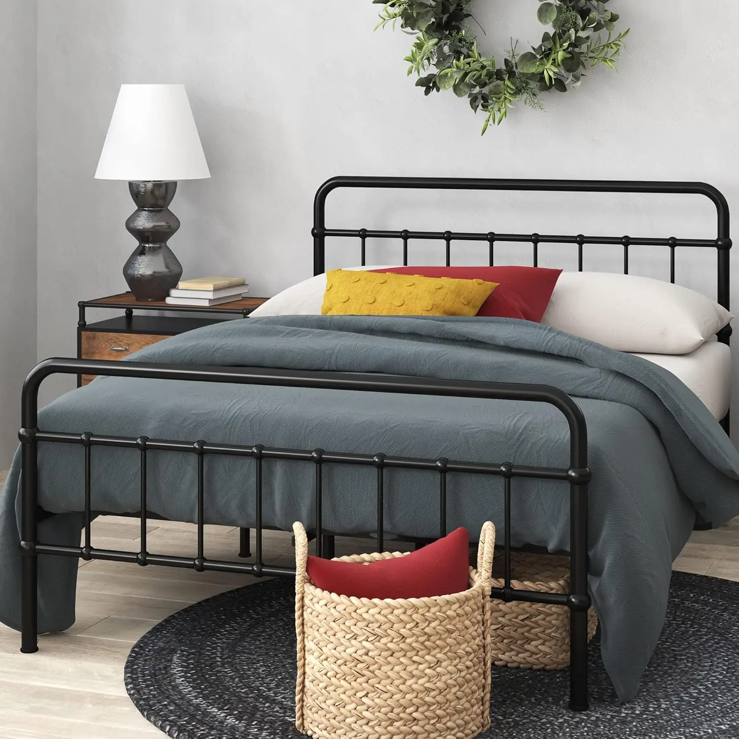 

Florence Metal Platform Bed Frame, Mattress Foundation, No Box Spring Needed, Easy Assembly, Black, King