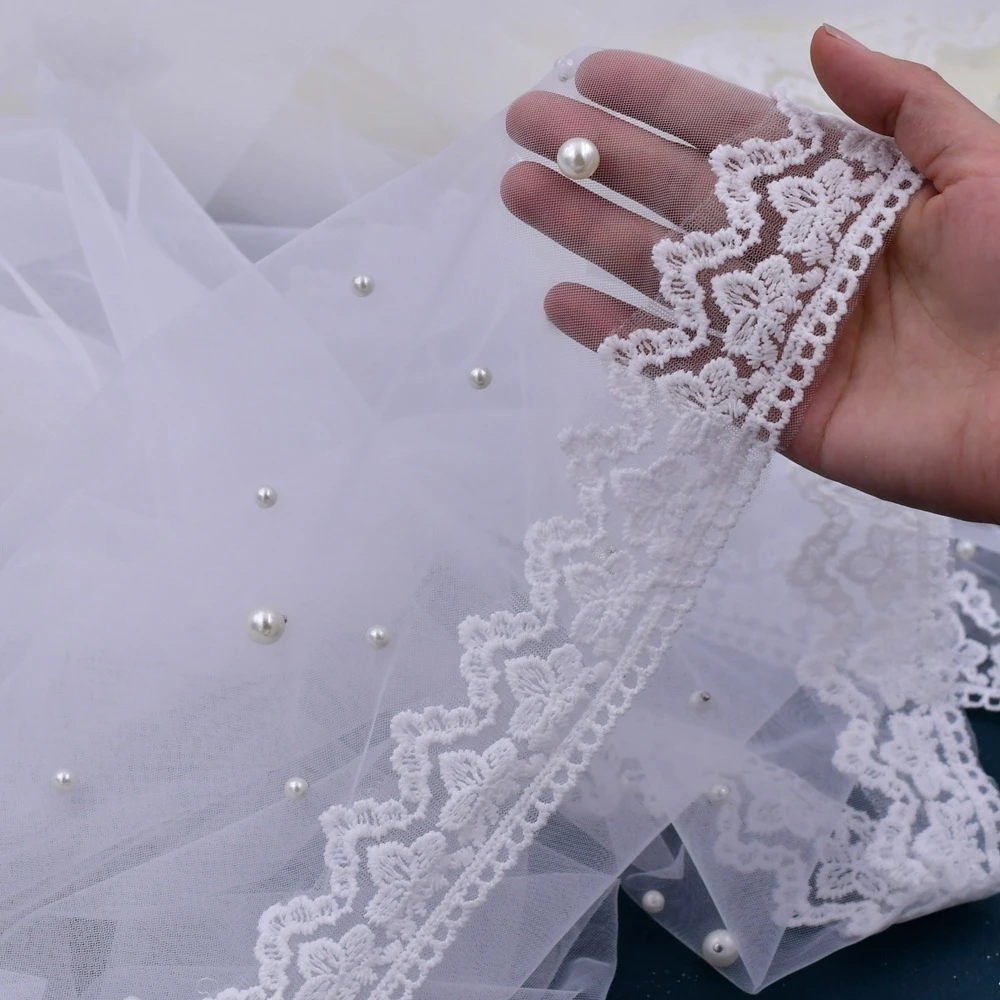 Accessori per capelli da sposa abito da festa doppio velo di pizzo di perle gioielli da sposa copricapo compleanno donna di lusso cerimonia damigella d'onore