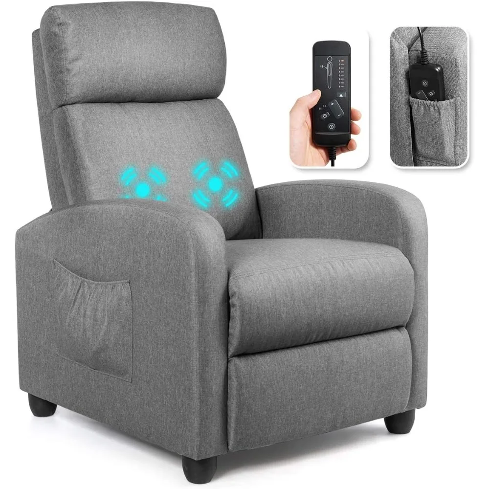 Recliner Chair, Massage Wingback Single Sofa w/Side Pocket, Fabric Recliner Sofa for Living Room