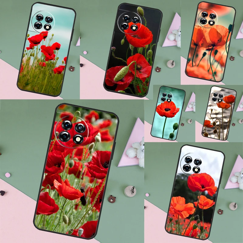 Red Corn Poppy Flower Phone Case For Oneplus Nord CE 2 3 Lite 2T N10 N20 N30 OnePlus 11 8 9 10 Pro 9R 10R 8T 10T