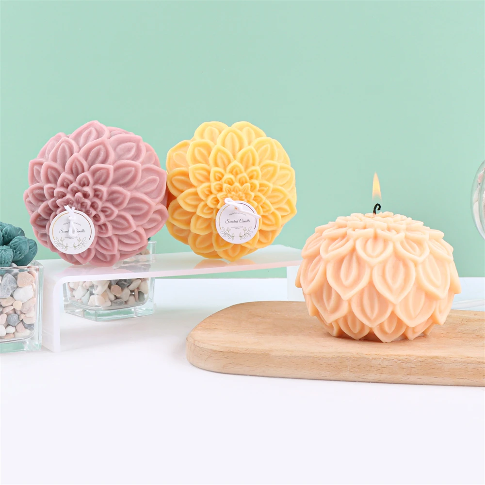 3D Lotus Flower Ball Candle Silicone Mold DIY Lotus Flowers Candle Making Tool Soap Resin Mold Aromatherapy Plaster Home Decor