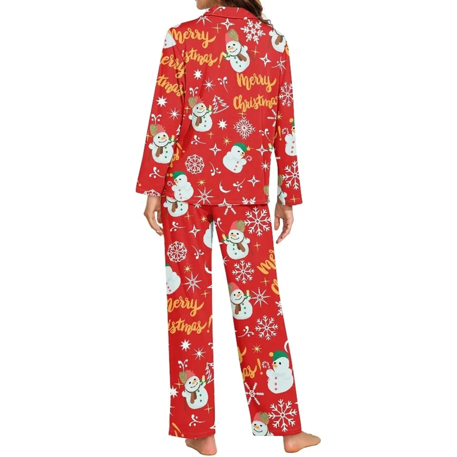 Women Christmas Pajamas Lounge Set Santa/Christmas Tree Print Feather Splicing Long Sleeve Button Up Shirts+Pants 2 Piece Outfit