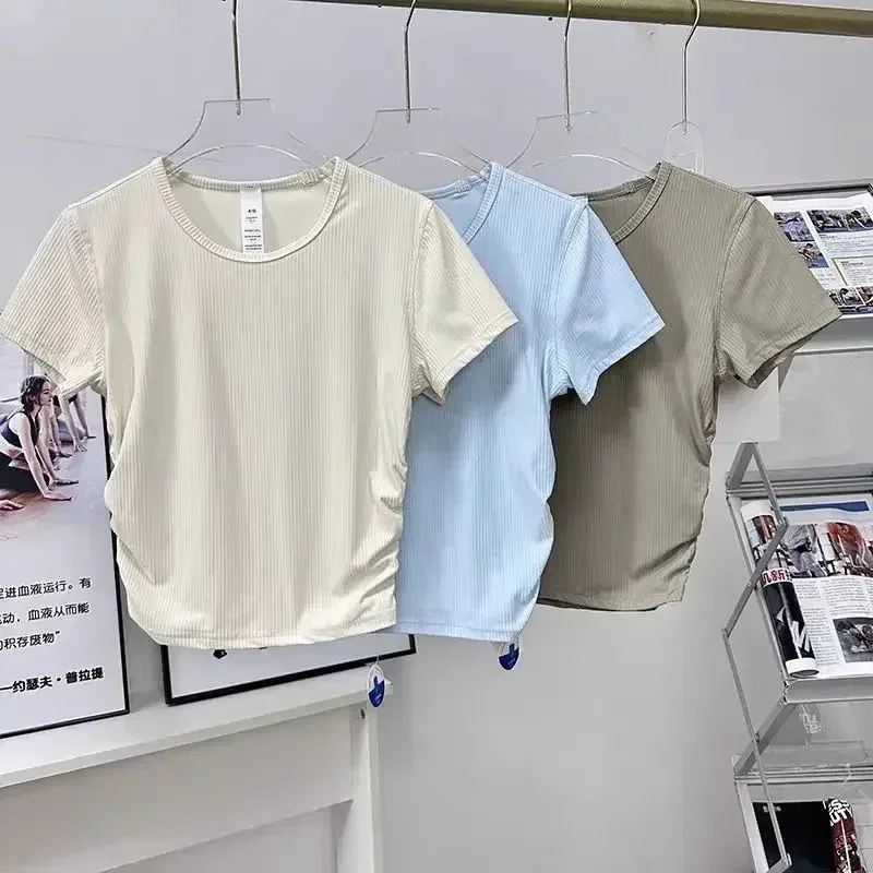 

Lemon Alllt Takes Women Yoga Sports Short Sleeve Shirt High Elastic Ribbing Fabric Breathable Tight Tops Fitness Sport T-shirt