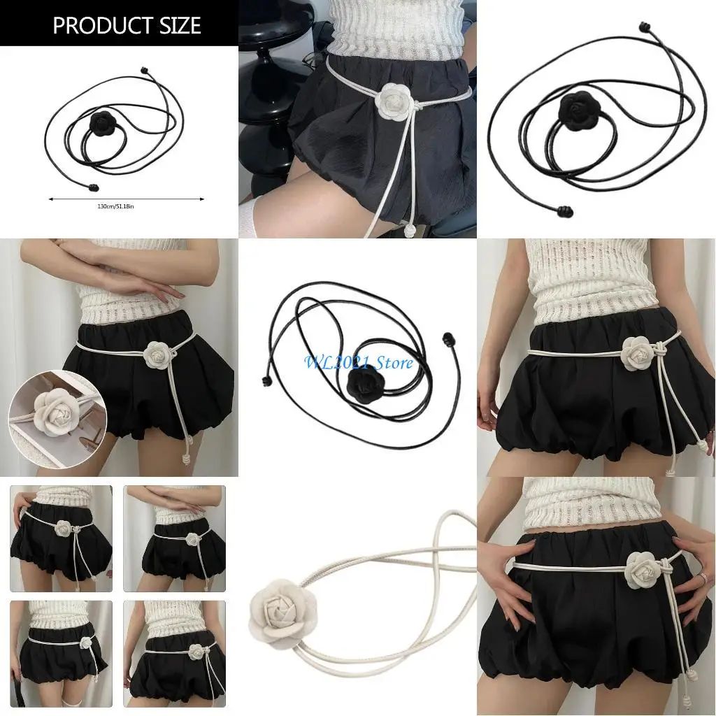 

G5GC Women Shirt Waist Belt Plain Color Adjustable Flower Waist Belt Autumn Winter Woman Coat Sweater Decorative Rope