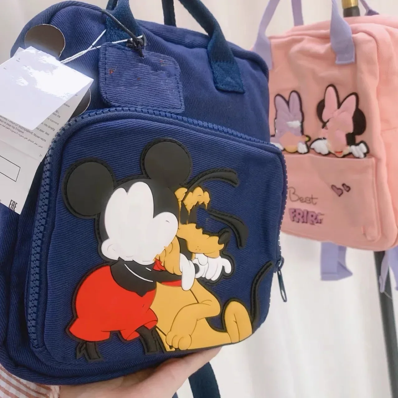 Disney-女の子のためのミッキーマウスバックパック,素敵なバッグ,キラキラプリント,トラベルストレージ,ファッショナブルなランドセル,幼稚園のミニバックパック