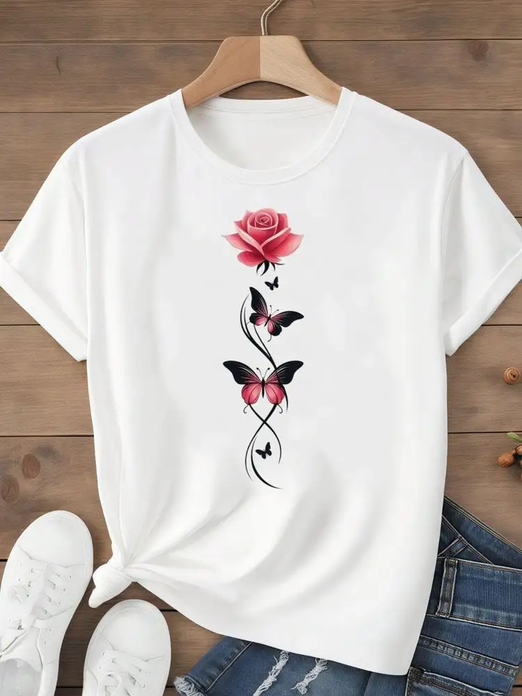 

Clothing O-neck Graphic T Top Vintage Flower Lady Female T-Shirt Stylish Tee Print Fashion Women Shirt Short Sleeve T-shirts