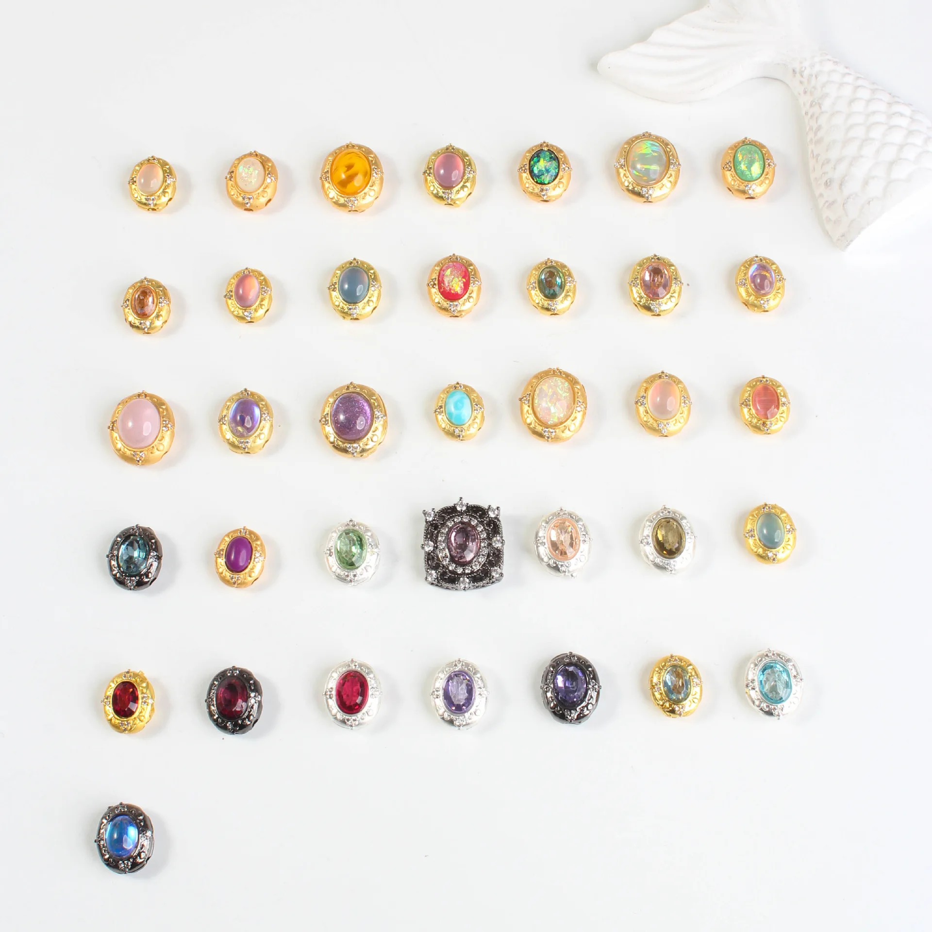 7 Pieces of Copper-gold-plated Zircon-inserted Oval-shaped Pearl Pearl Necklace Bracelet Accessories DIY Jewelry Making Material