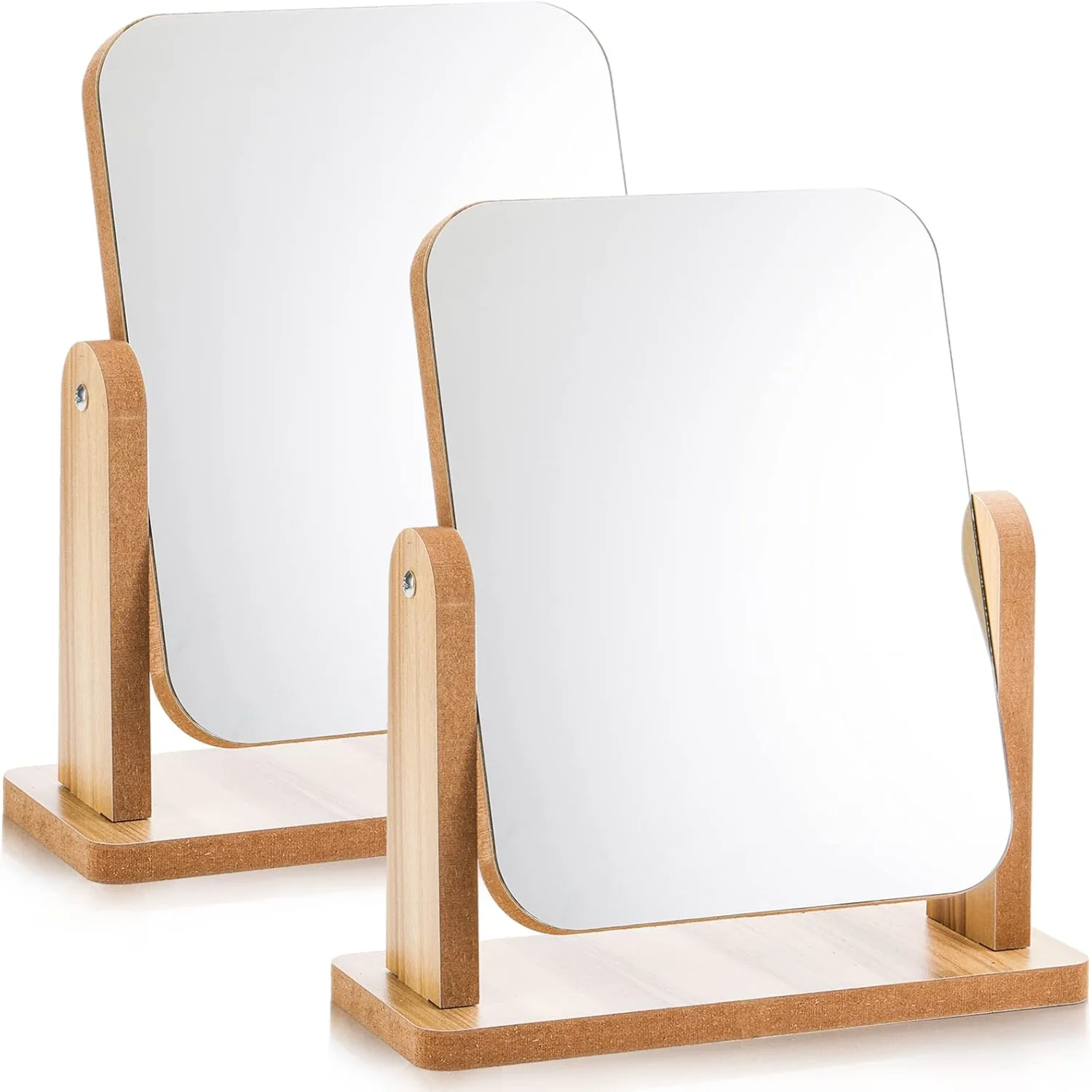 2 Pack  Makeup Mirror with Wood Stand, Portable Wood Tabletop Mirror for Desk, Make Up, Gift