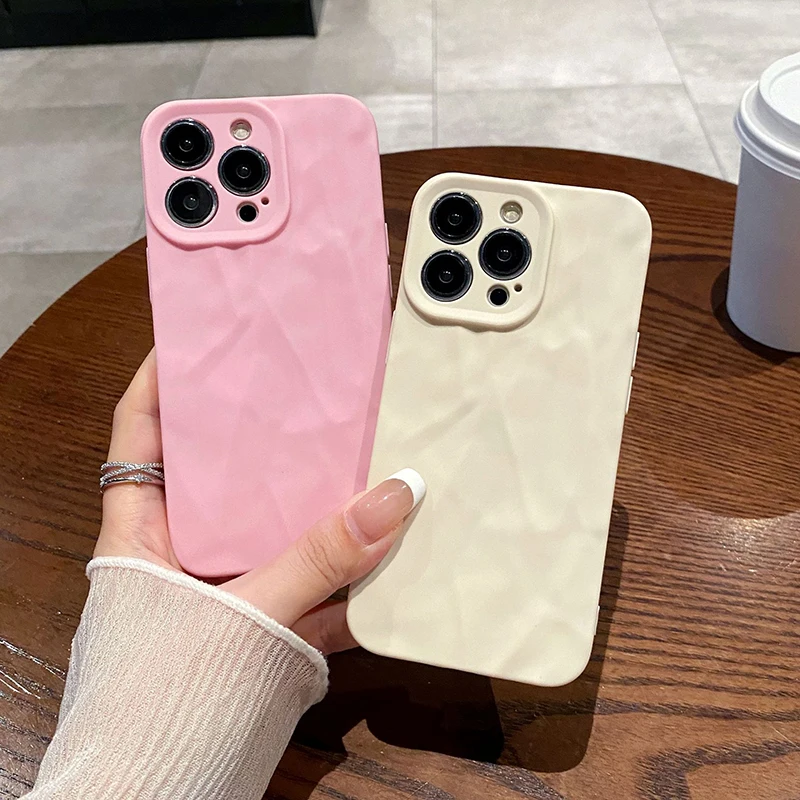 Fashion Solid Color Phone Case For iPhone 15 16 14 13 12 11 Pro Max Plus XS Max X XR Frosted wrinkled Anti Drop Soft Phone Cover